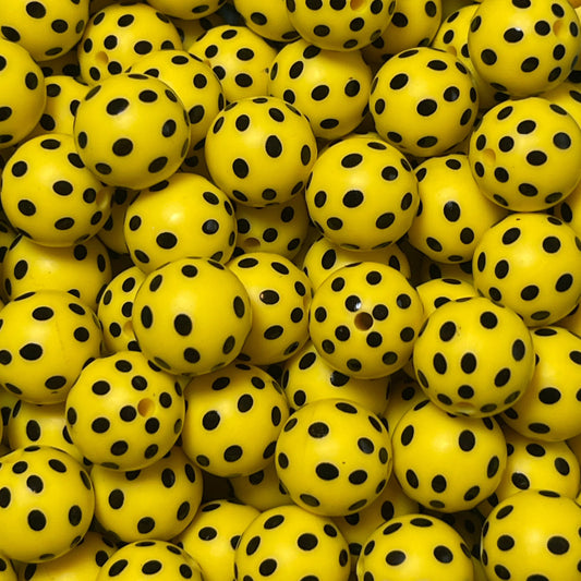 15mm Yellow Polka Dot Silicone Bead